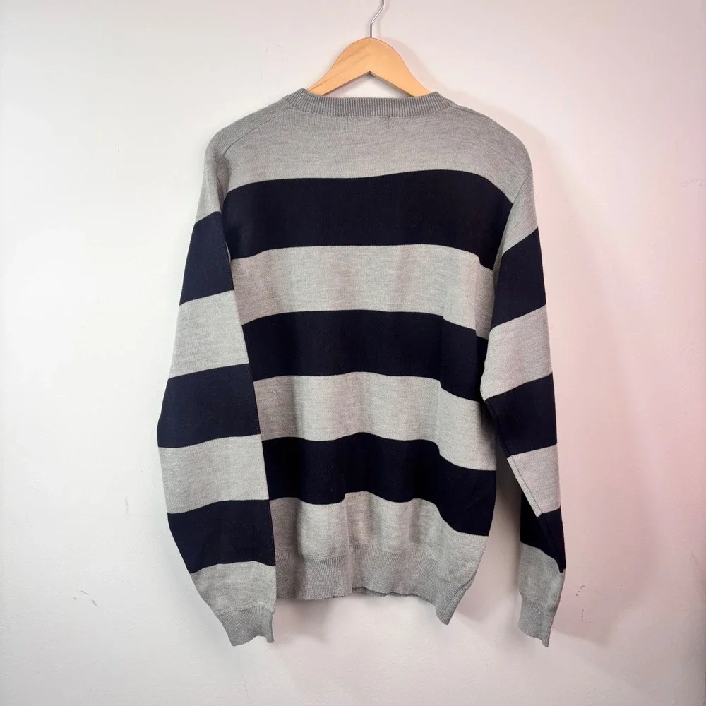 Polo Ralph Lauren Gray Navy Striped Crewneck Sweater Pony Logo 2XL